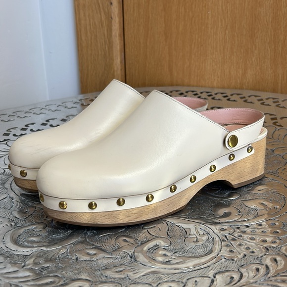 J. Crew Convertible Leather Studded Clogs Wood Slingback in Dusty Ivory 8.5 - Picture 16 of 17